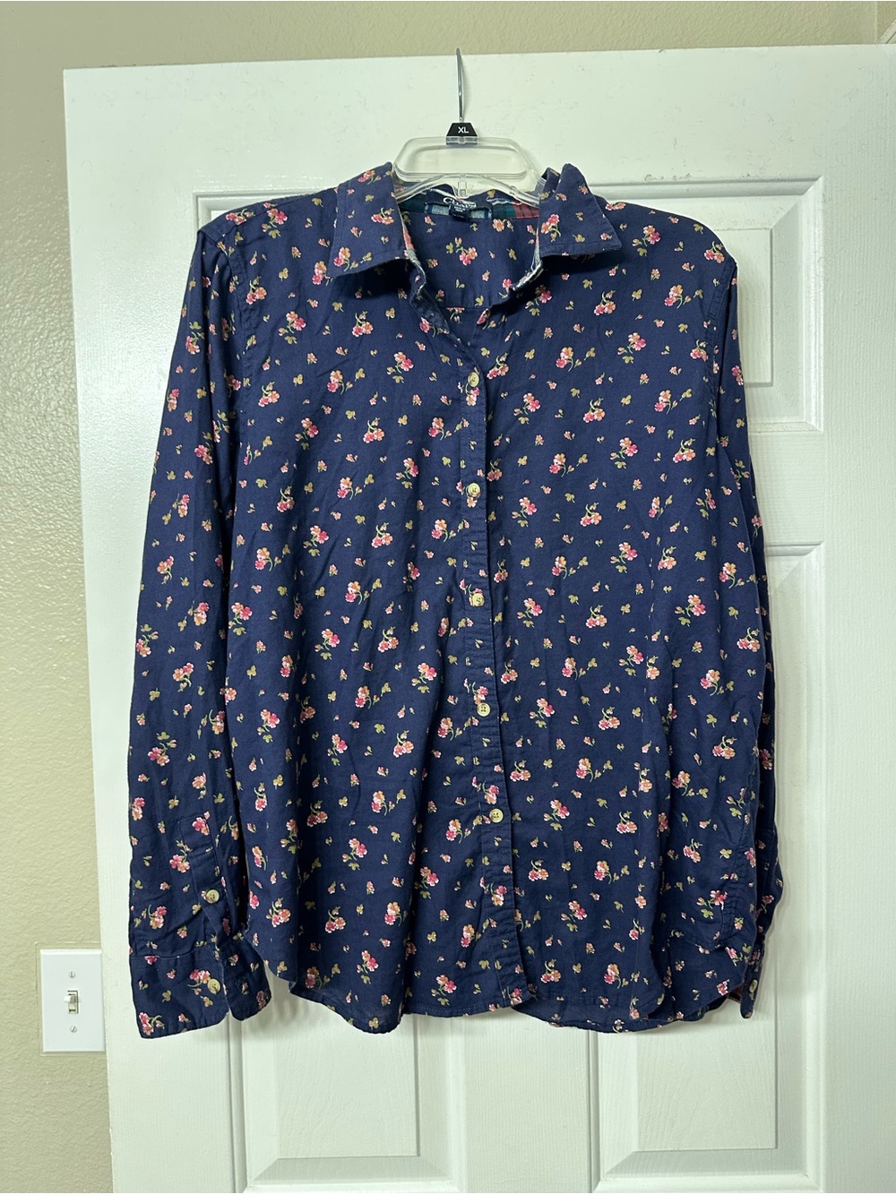 Chaps Ralph Lauren Vtg Women’s XL Navy Ditsy Floral Cotton Shirt Academia - Picture 4 of 8